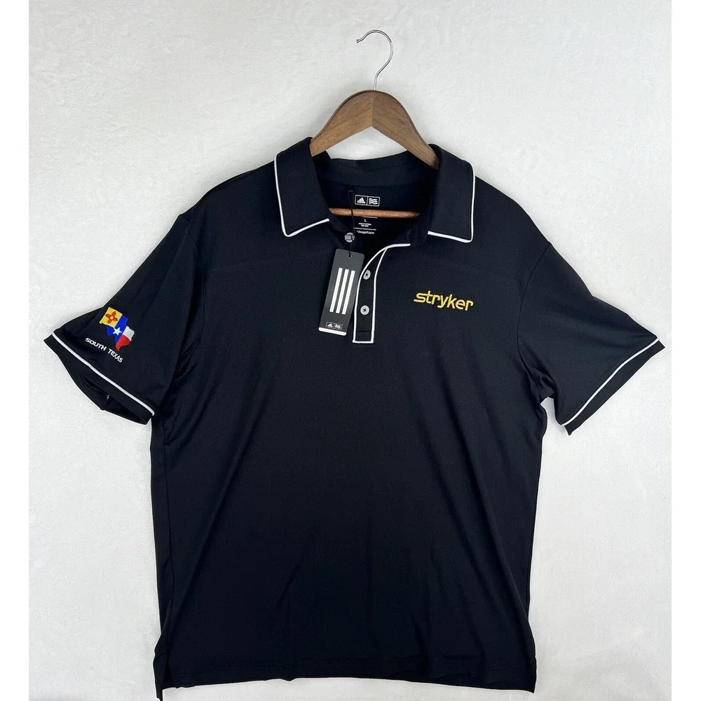 Adidas Polo Shirt Men Sz Large‎ Black Pure Motion Performance Golf NWT